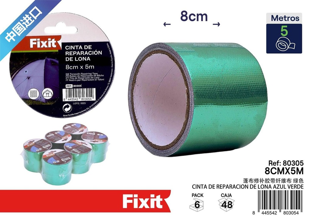 Cinta de reparación de lona azul verde 8cm*5m - Cinta de reparación para exteriores