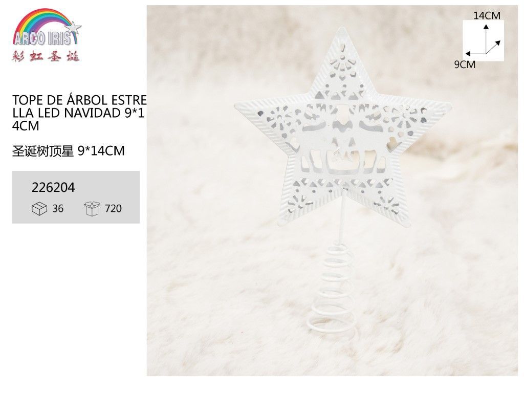 Tope de árbol estrella LED de Navidad 9x14cm para decoración navideña