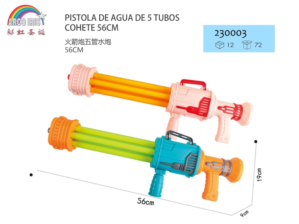 Pistola de agua 5 tubos cohete 56cm para juegos acuáticos