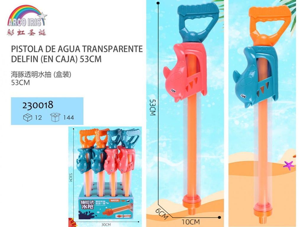 Pistola de agua transparente delfín 53cm para juegos de piscina y playa