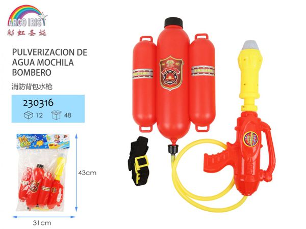 Mochila de bombero con pistola de agua para niños