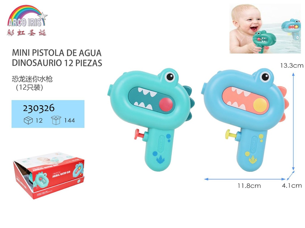 Mini pistola de agua dinosaurio 12 piezas para verano