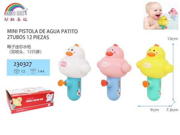 Mini pistola de agua patito doble tubo 12 piezas