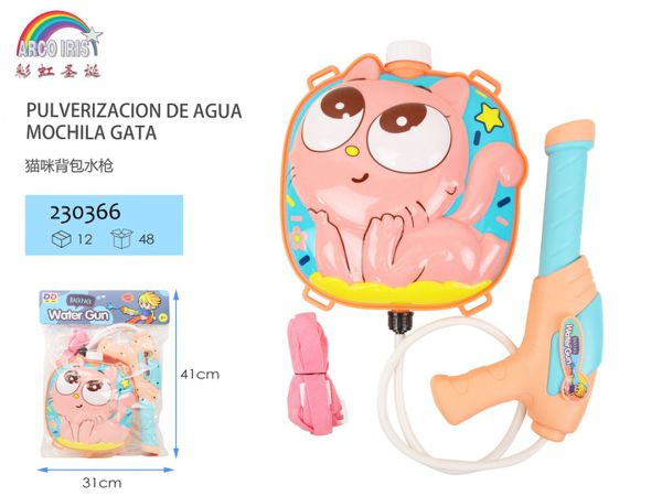 Mochila con pulverizador de agua para gato para juegos