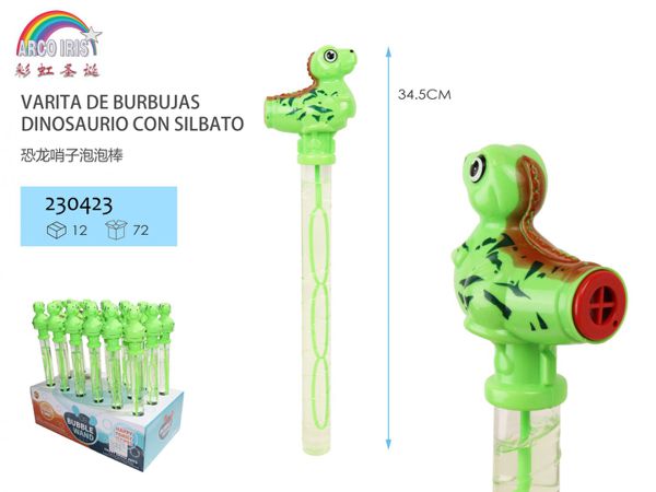 Varita de burbujas dinosaurio con silbato para niños