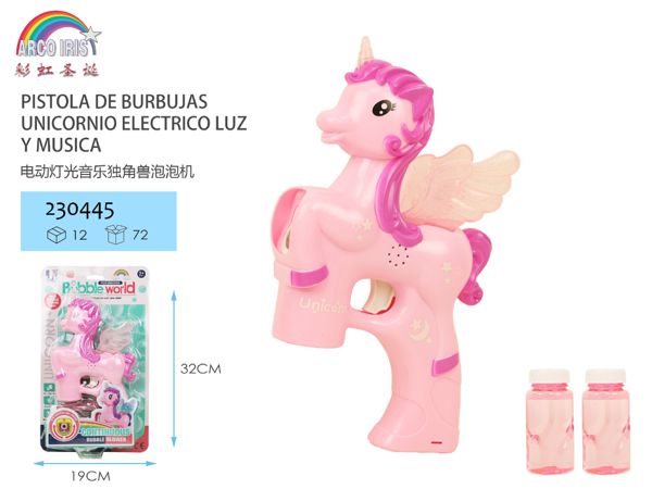 Pistola de burbujas unicornio eléctrico con luz y música 2 unidades para niños