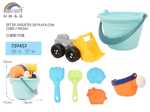 Set de juguetes de playa con cubo 7 piezas para niños