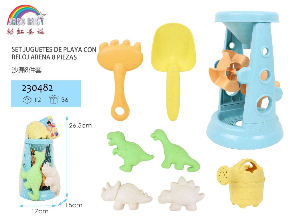 Set de juguetes de playa con reloj de arena 8 piezas para niños