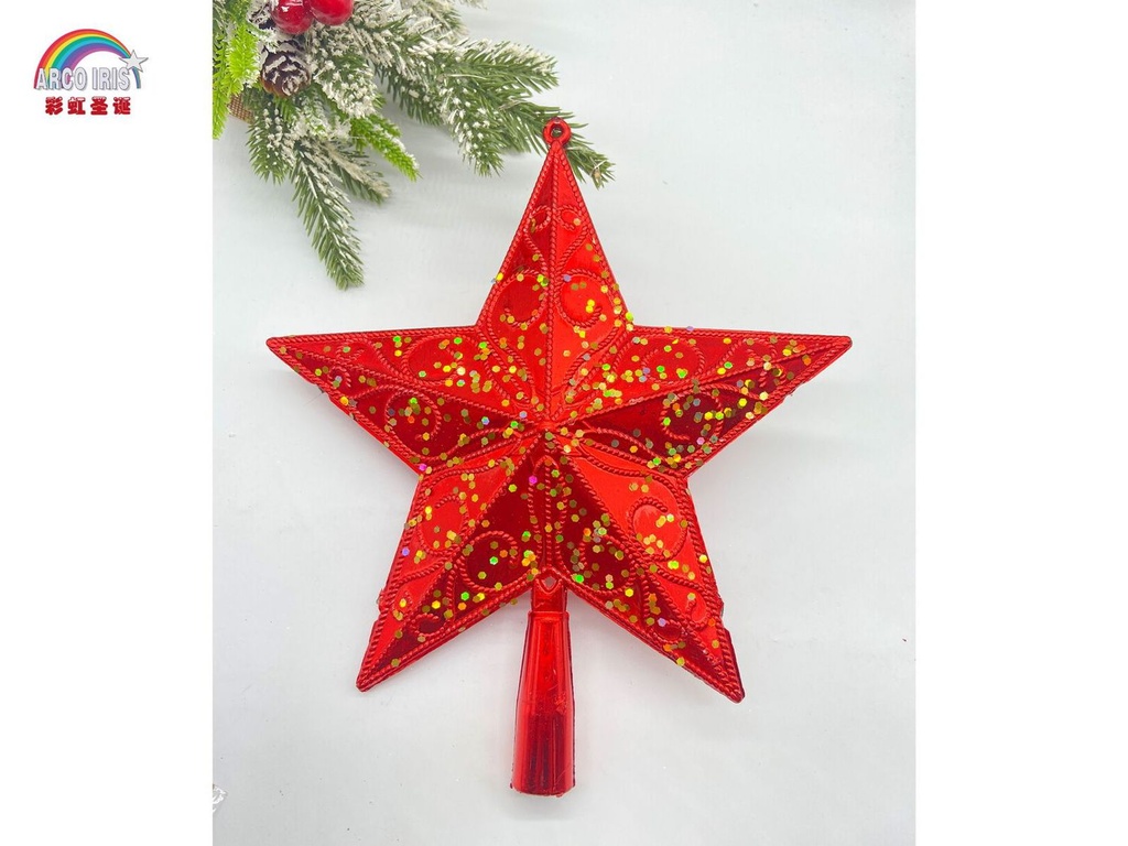 Decoración estrella de árbol de Navidad 23*20cm con purpurina