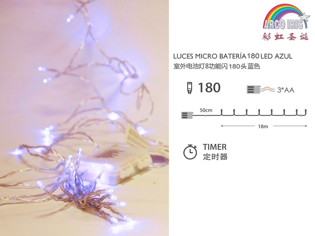 Luz de guirnalda con 3 pilas AA para uso exterior