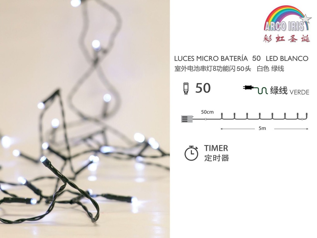 Guirnalda LED con 50 luces blanco 6m uso exterior