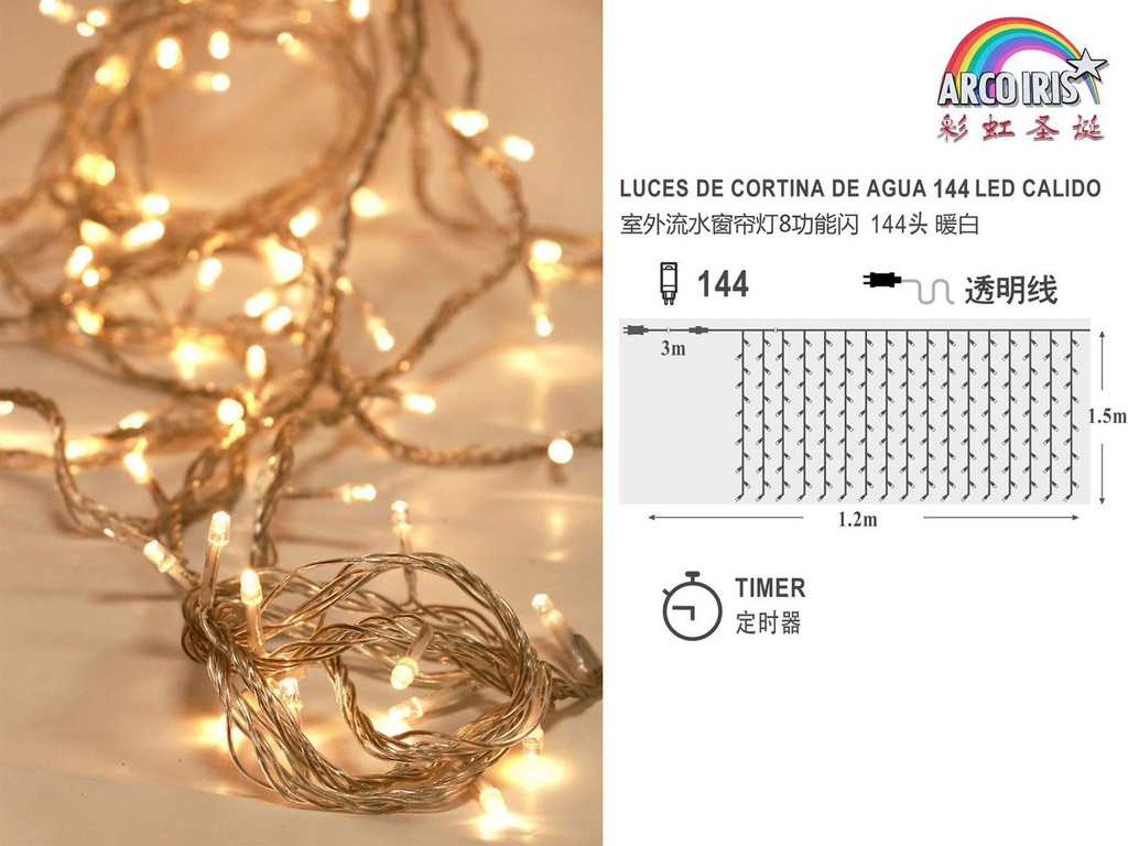 Guirnalda de luces LED blancas con temporizador 1.2x1.5m