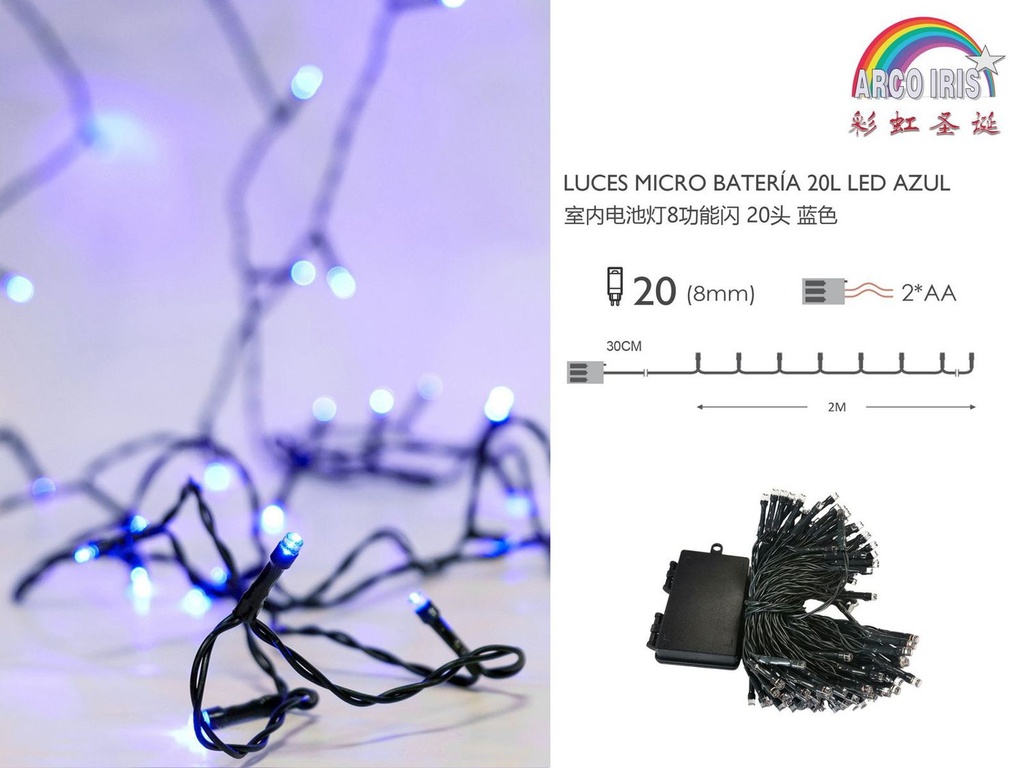 Luz de Navidad de batería 20L LED con cable verde para decoración navideña