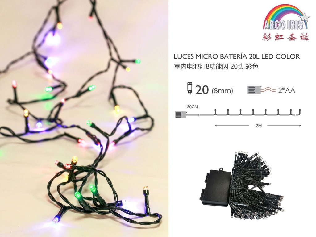 Luz de Navidad de batería LED 20L verde