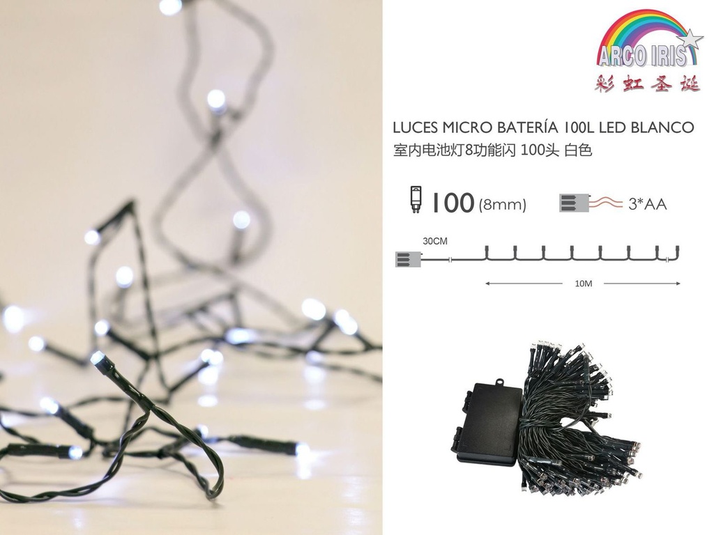 Luz de navidad de batería LED blanca 100l para decoración