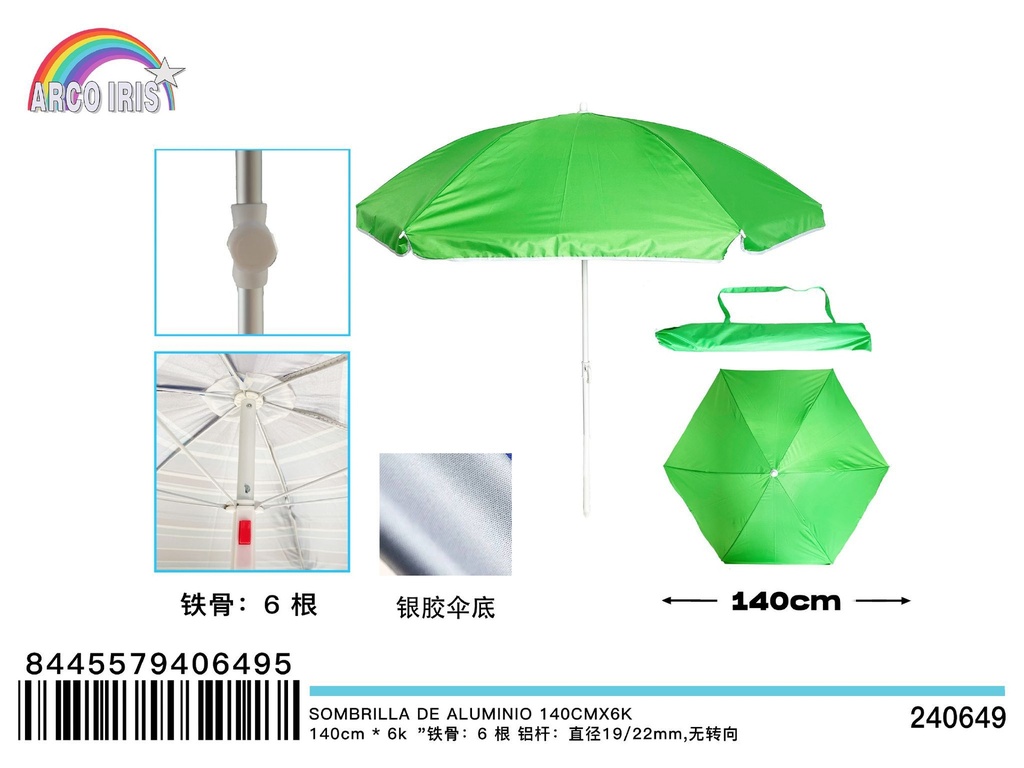 Sombrilla de aluminio 140 cm x 6K - Accesorios de verano