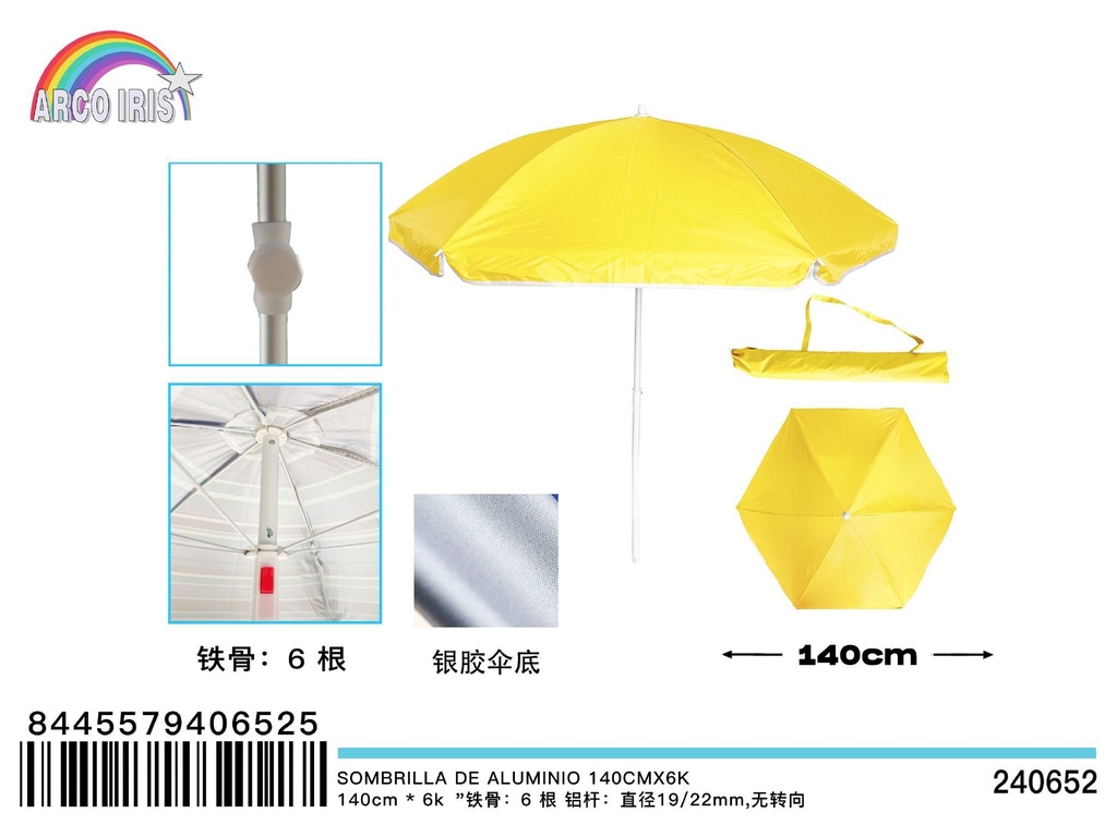 Sombrilla de aluminio 140 cm x 6K - Accesorios de verano
