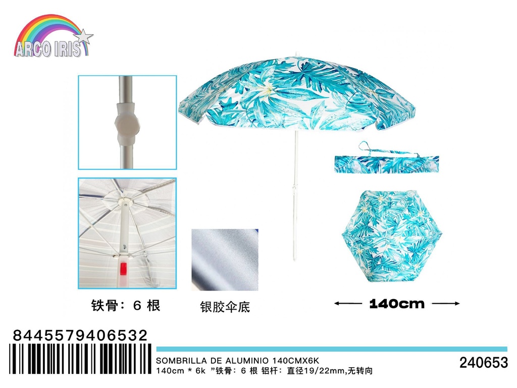 Sombrilla de aluminio 140 cm x 6K - Accesorios de verano