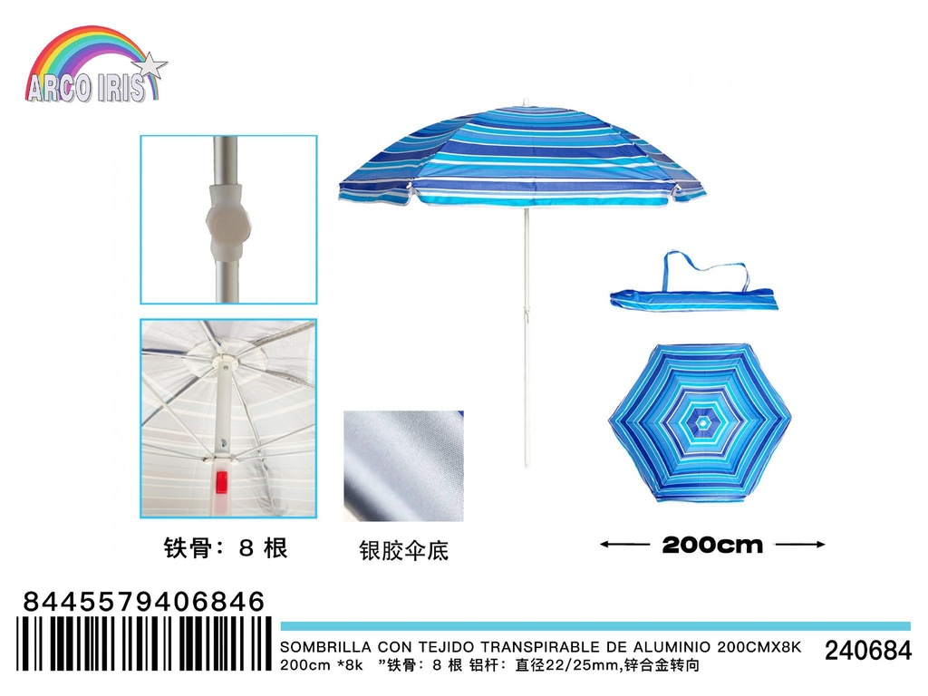Sombrilla con tejido transpirable de aluminio 200CM - Accesorios de verano