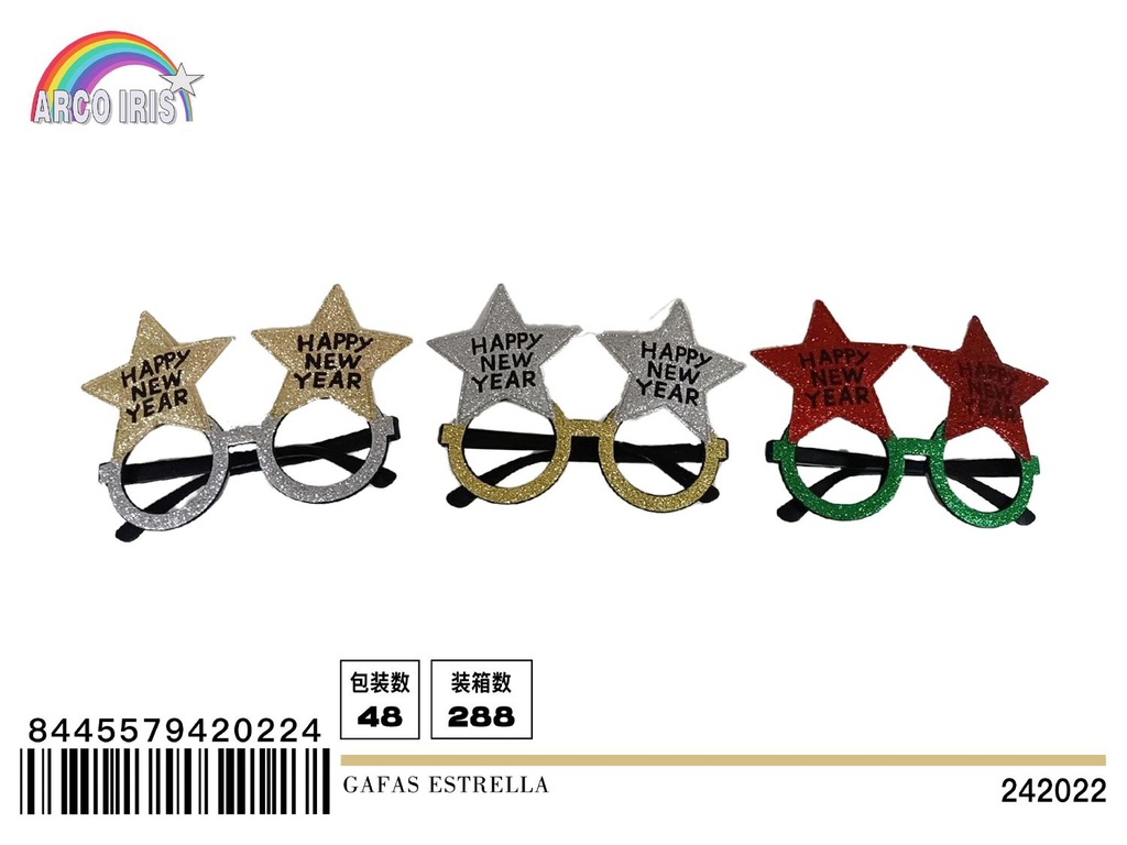 Gafas estrella "Happy New Year" para fiestas