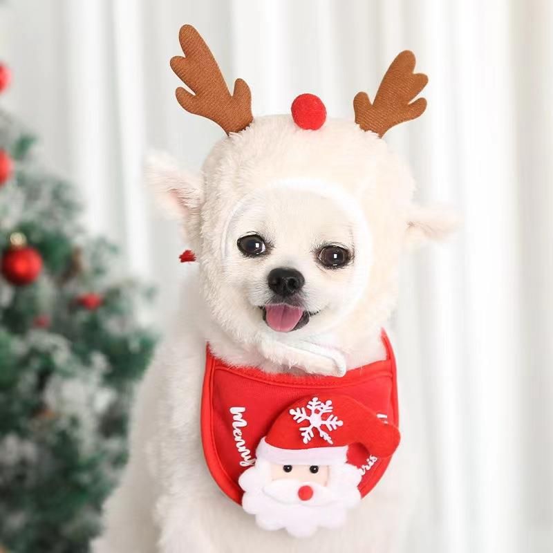 Babero navideño rojo con sombrero de cuerno de reno talla L para fiestas