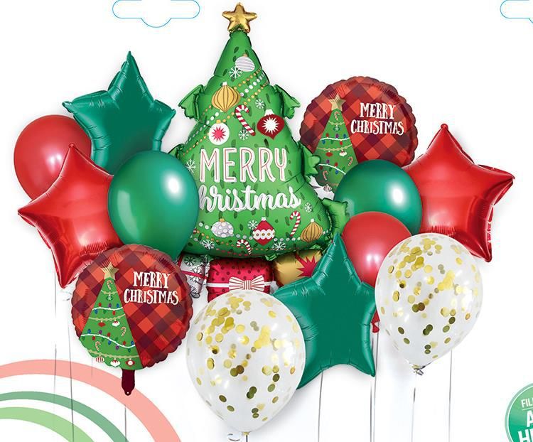 Globo navideño grande 30'' 1pc y 18'' 6pcs y 12'' 6pcs