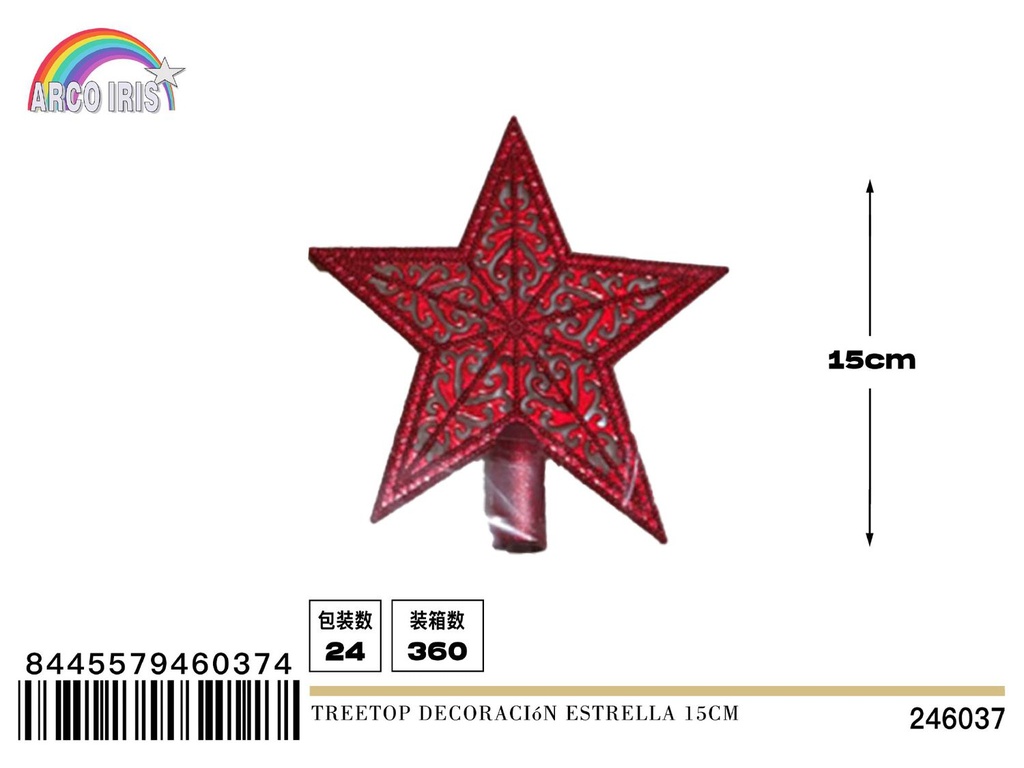 Decoración estrella para árbol de Navidad 15cm roja