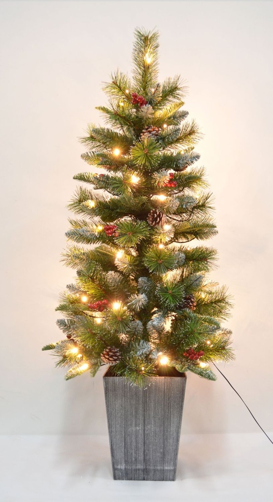 Árbol navideño en maceta de 120cm con decoración y luces LED