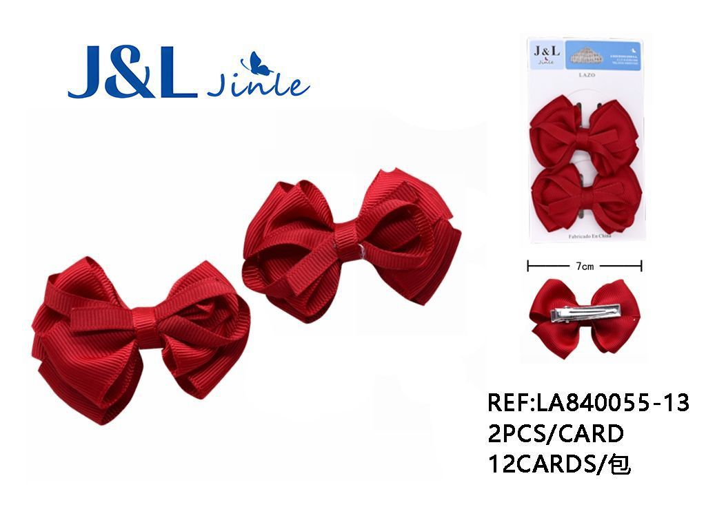 Clip con lazo rojo rubí 7cm 2pcs para accesorios de cabello