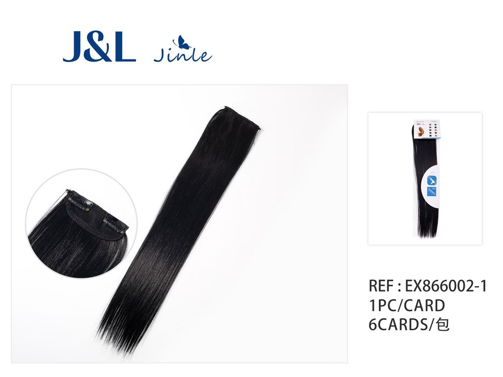 Extensiones de cabello liso con 2 clips negro para peluquería