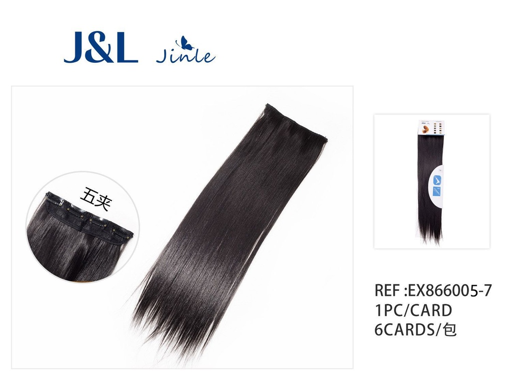 Extensiones de pelo liso con 5 clips gris