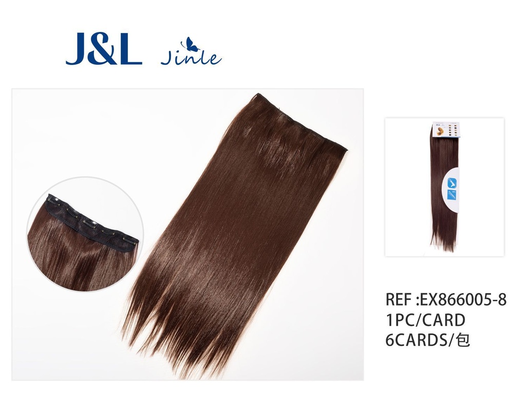 Extensiones lisas con 5 clips marrón rojizo para peinados