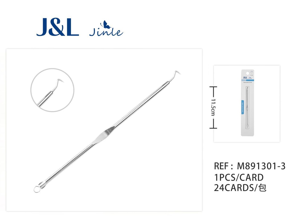 Removedor de espinillas doble punta 11.5cm para cuidado facial