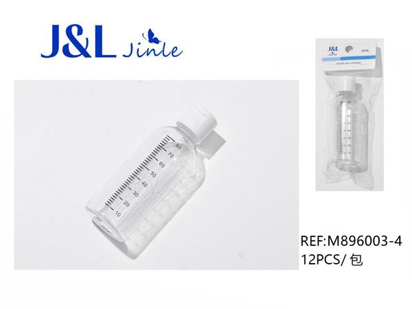 Botella con escala 80ml transparente para almacenamiento y medición