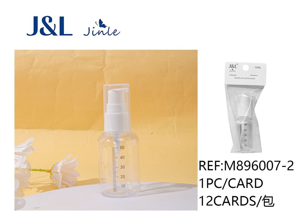 Botella spray transparente con tapa y medidas 50ml para cosméticos