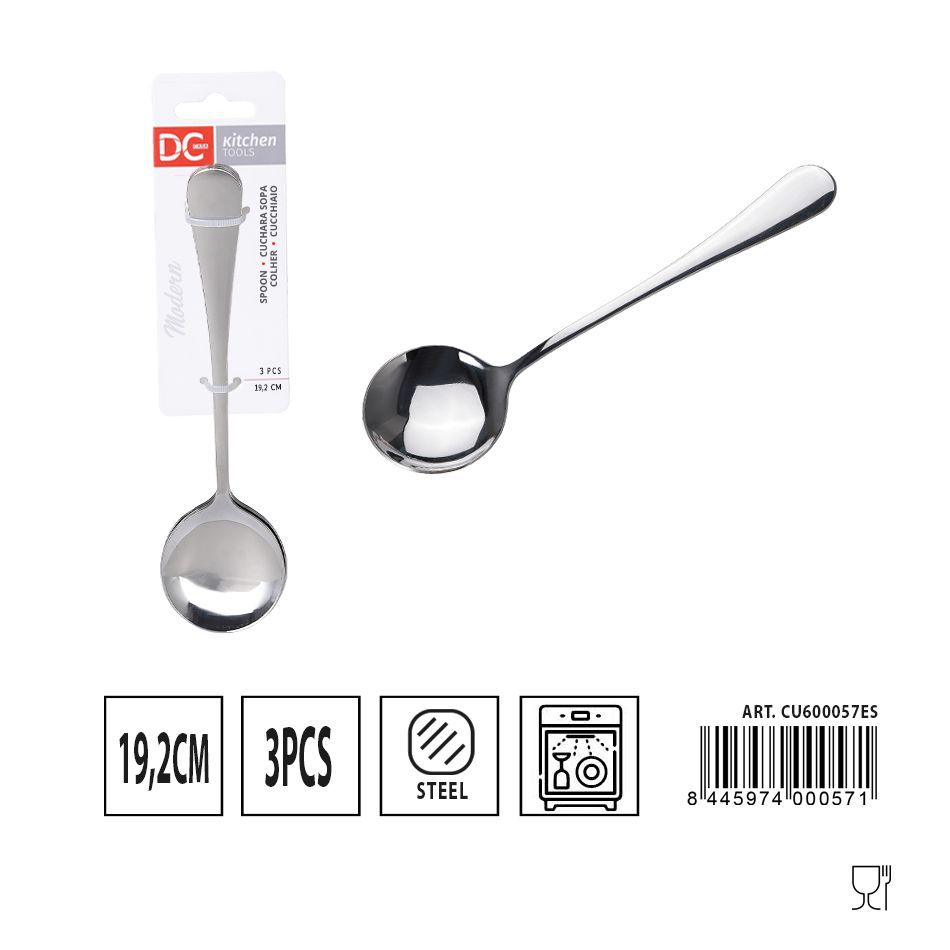 Cuchara sopera moderna 3 piezas 19.2 cm - Juego de utensilios de cocina