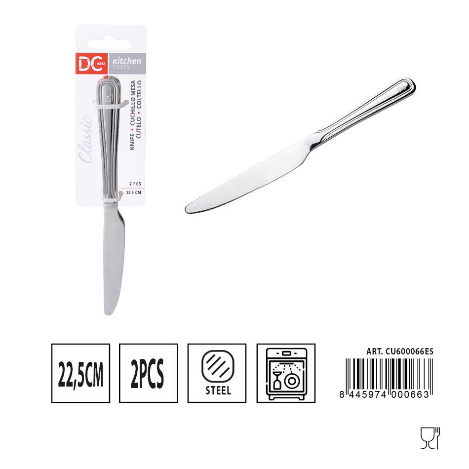 Cuchillo de mesa clásico 2 piezas 22.5 cm - Juego de utensilios de cocina