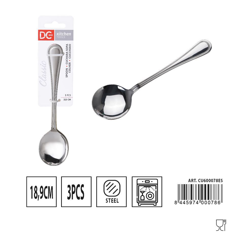 Cuchara sopera clásica 3 piezas 18.9 cm - Juego de utensilios de cocina