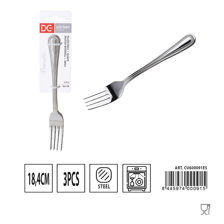 Tenedor de postre romántico 3 piezas 18.4 cm - Utensilios de mesa