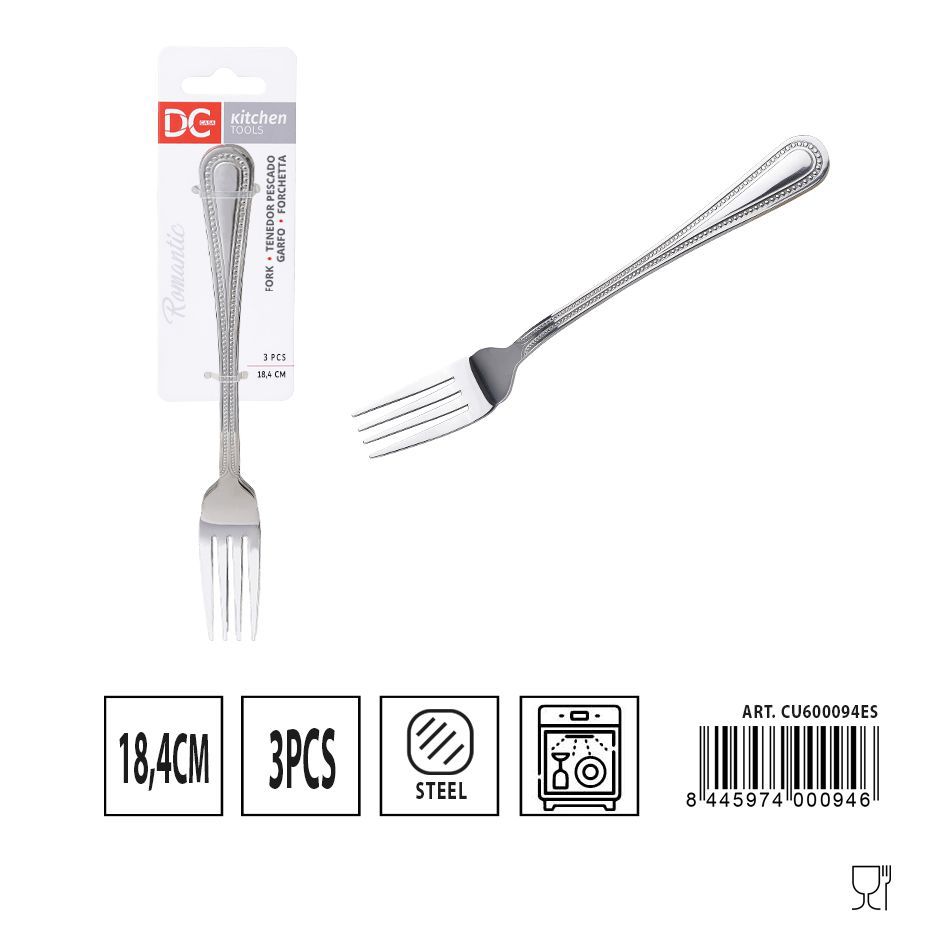 Tenedor de pescado romántico - Set de 3 piezas - 18.4 cm
