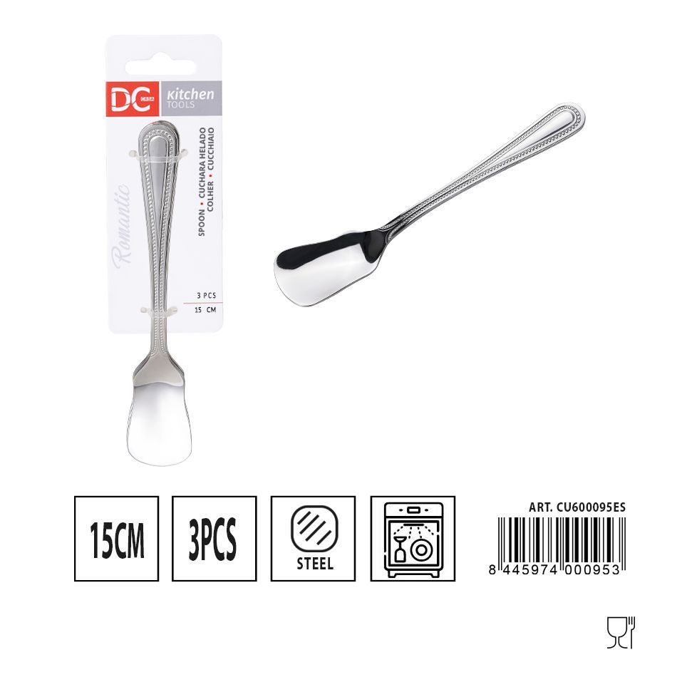 Cuchara de helado romántica 3 piezas 15 cm - Utensilios de mesa