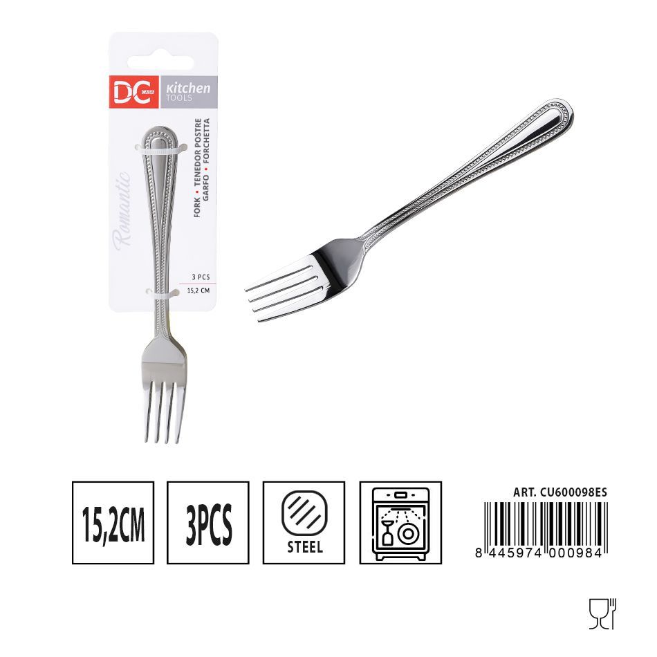 Tenedor de postre romántico 3 piezas 15.2 cm - Utensilios de mesa