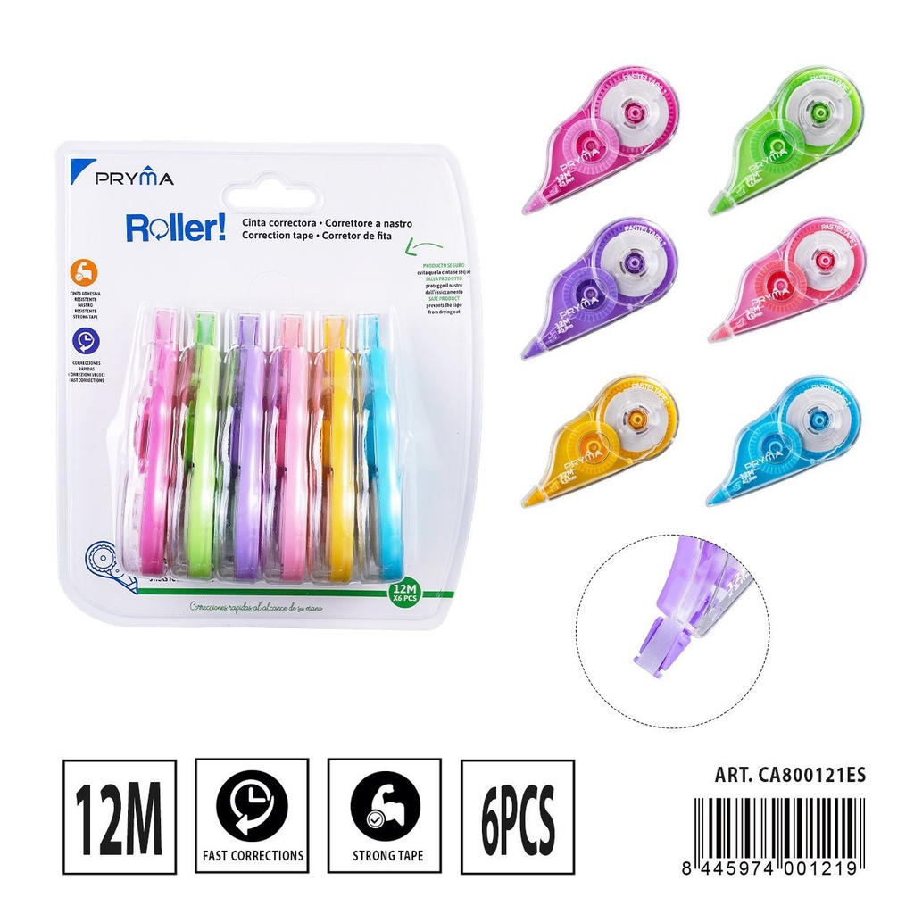 Cinta correctora 12mx5mm 6pcs para oficina y escuela