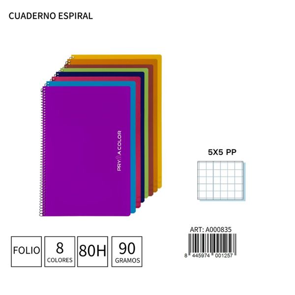 Cuaderno espiral Fº 80H/90G 5x5 PP