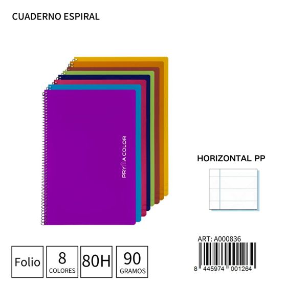 Cuaderno espiral Fº 80H/90G horizontal PP para oficina