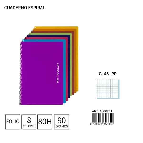 Cuaderno espiral Fº 80 hojas 90g cuadriculado con tapa de plástico