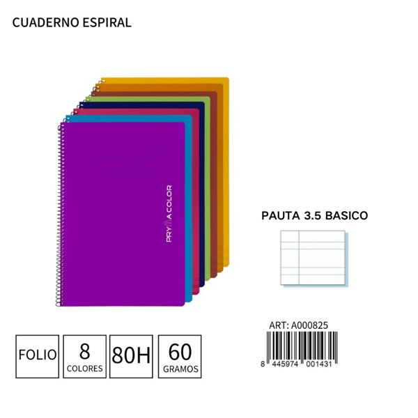 Cuaderno espiral Fº 80h/60g pauta 3.5 básico para estudiantes y oficina