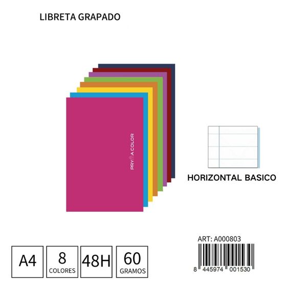 Libreta grapada A4 48h/60g horizontal básica PRYMA para notas y apuntes