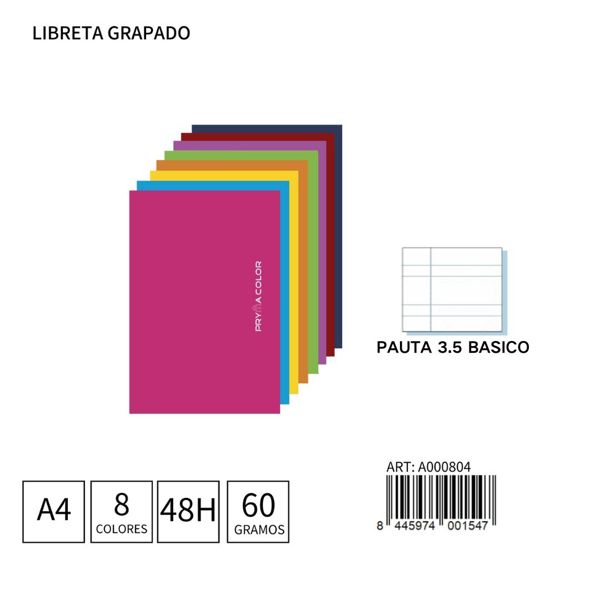 Cuaderno grapado A4 48h/60g pauta 3,5 Pryma