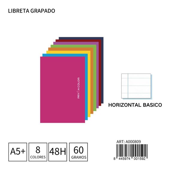 Libreta grapada A5+ 48H/60g horizontal básico